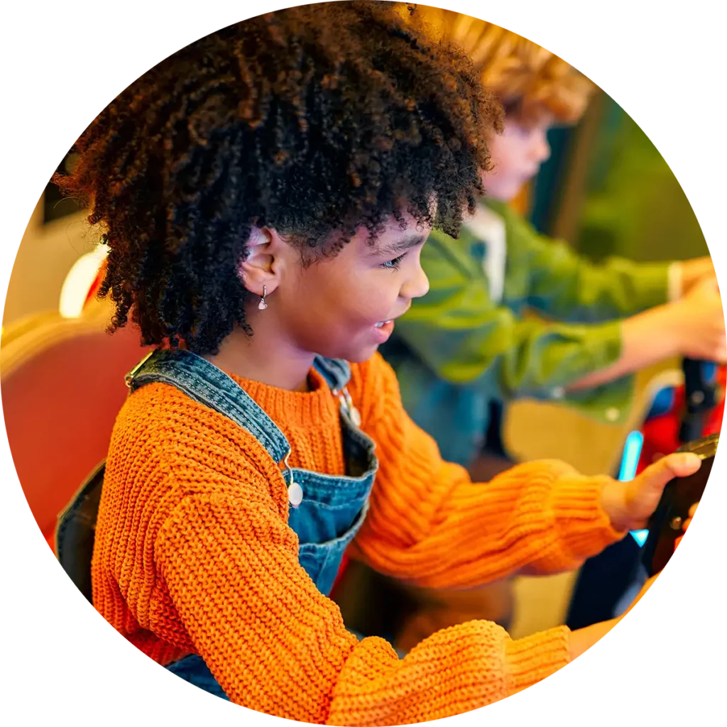 kids having fun on a carnival carousel