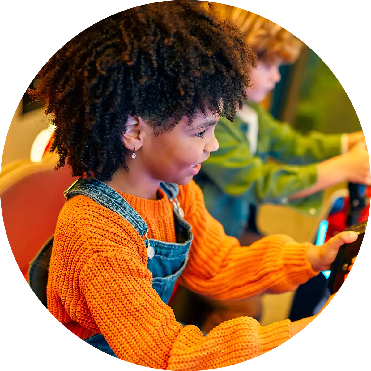 kids having fun on a carnival carousel